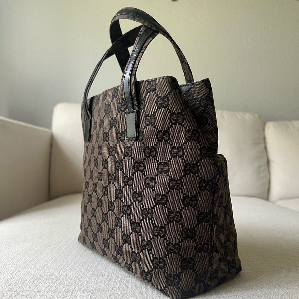 GUCCI Vintage GG Canvas Double Pocket Tote - Picture 3 of 9